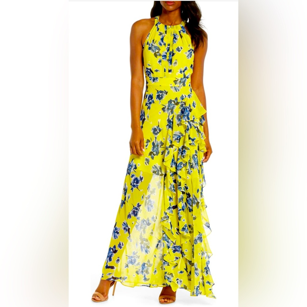 WORN ONCE - Eliza J Halter Ruffle Maxi Dress - Size 0